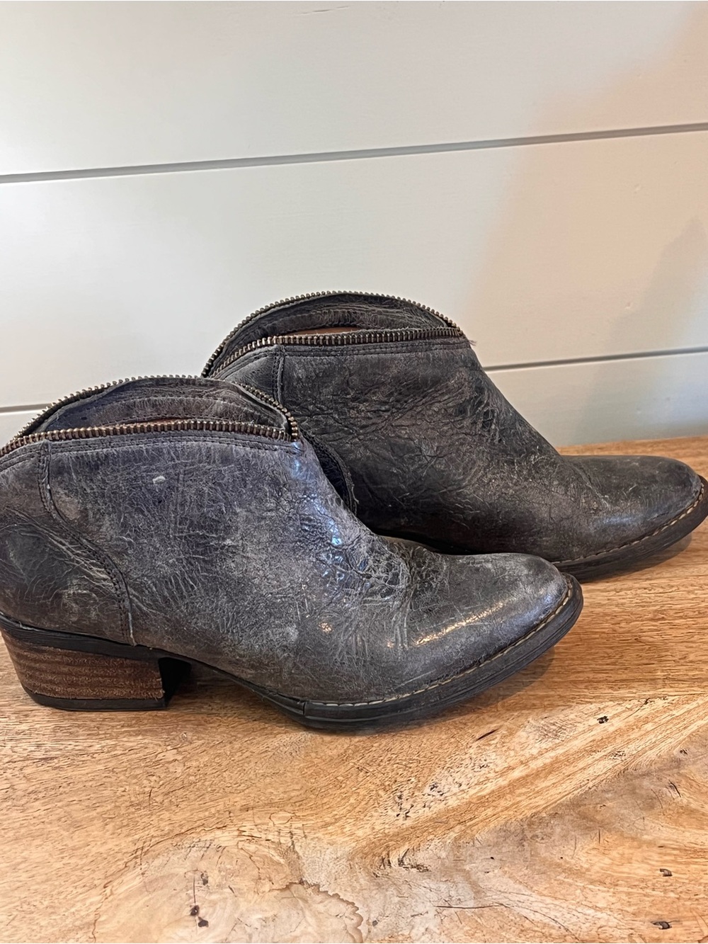 Very Volatile Charcoal Distressed Leather Ankle Booties